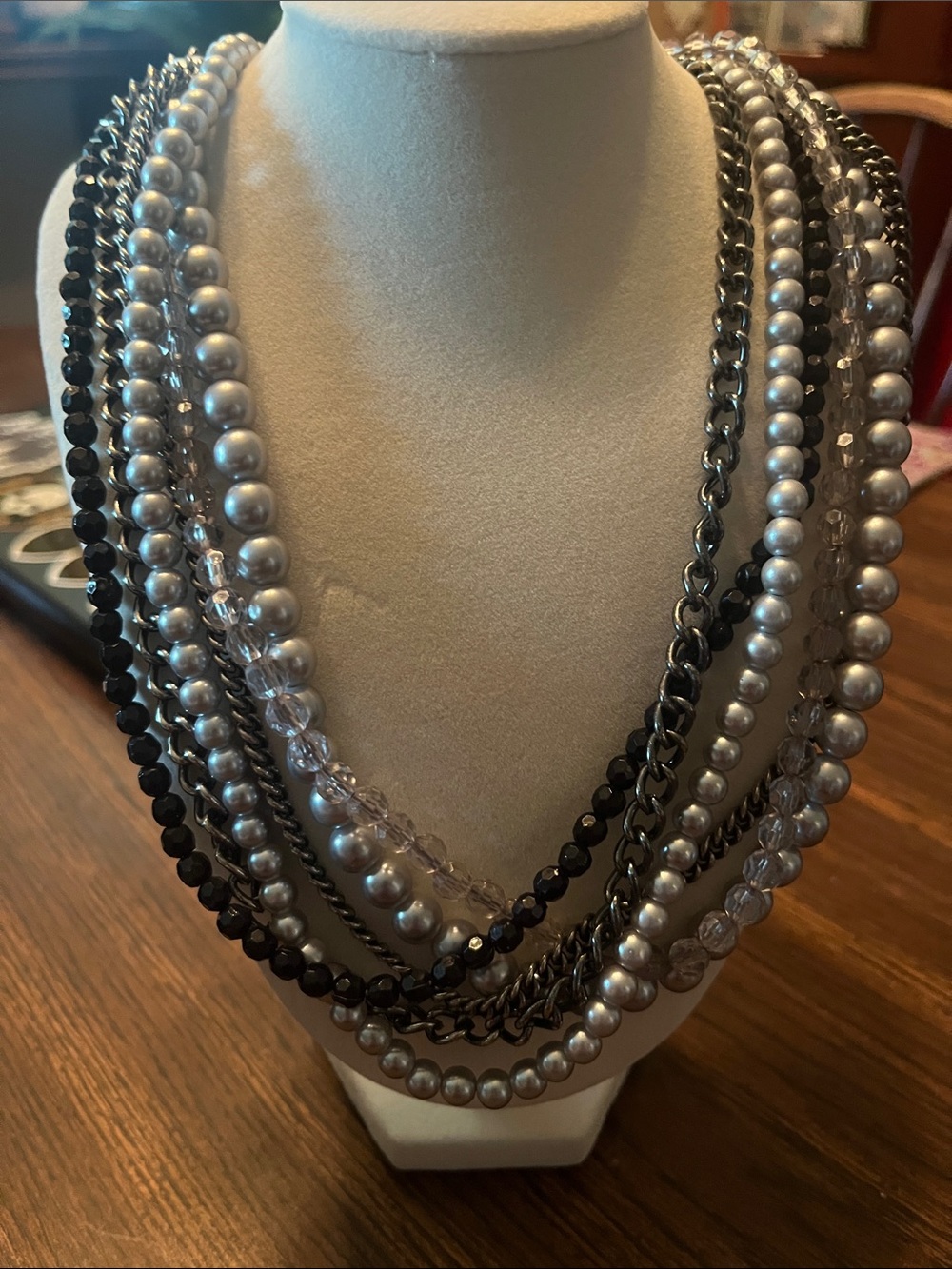 Multi-Strand Gray and Black Layered Statement Necklace